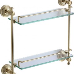 Полка прямая двойная (стеклянная) 40 см золото Savol S-005822B